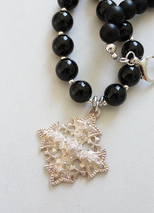 OOAK Black Onyx & Silver Cross Necklace - The Story Necklace