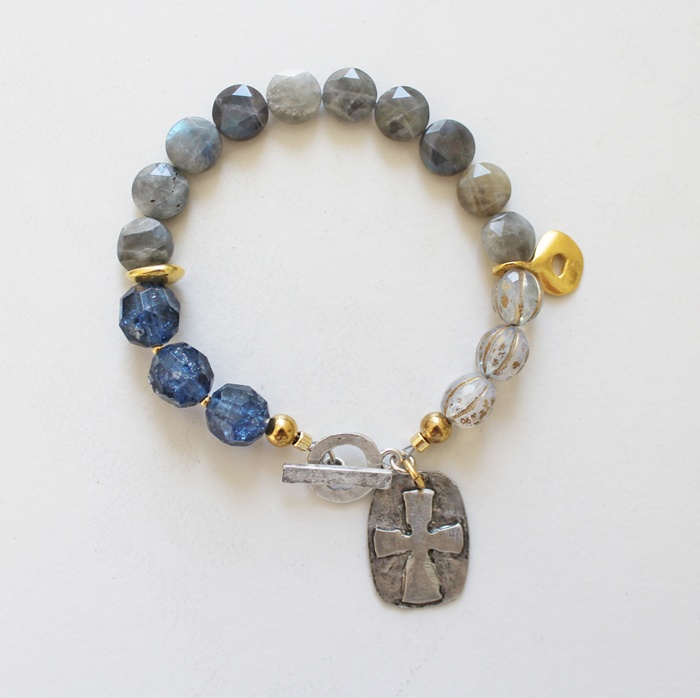 Labradorite, Vintage Glass, Czech Glass + Cross Bracelet - The Truth Bracelet