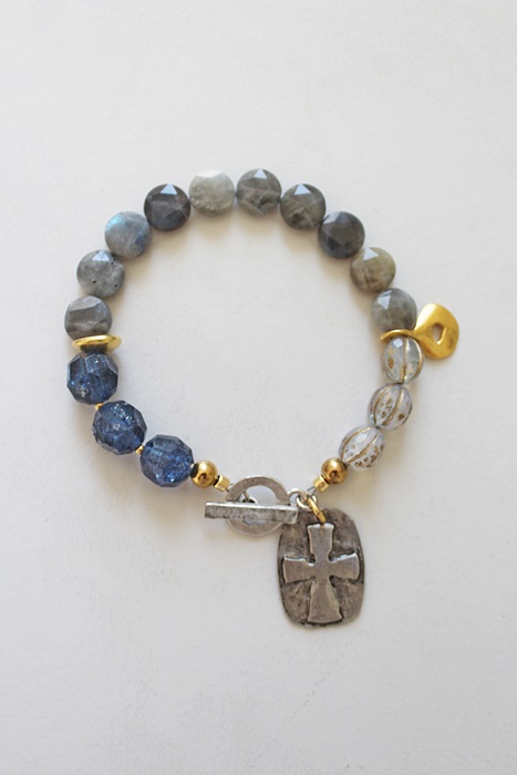Labradorite, Vintage Glass, Czech Glass + Cross Bracelet - The Truth Bracelet