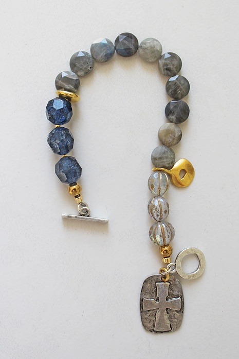 Labradorite, Vintage Glass, Czech Glass + Cross Bracelet - The Truth Bracelet