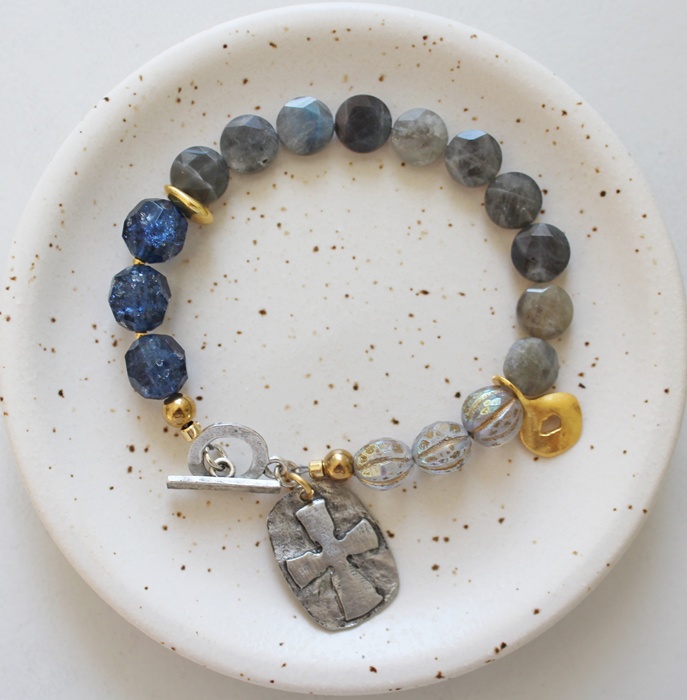 Labradorite, Vintage Glass, Czech Glass + Cross Bracelet - The Truth Bracelet