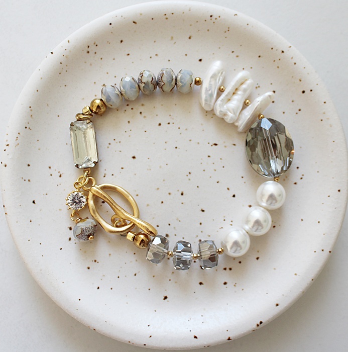 Fresh Water Pearl, Czech Glass + CZ Bracelet - The Drift Bracelet