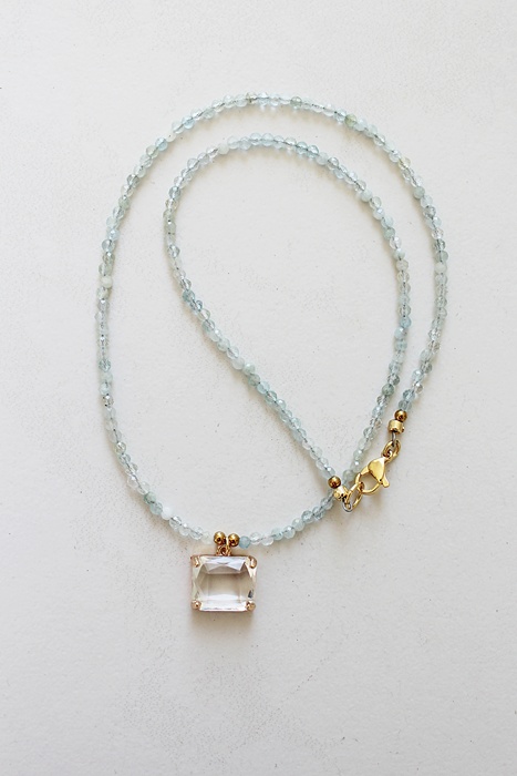 Aquamarine and Clear Quartz Pendant Necklace - The Brielle Necklace