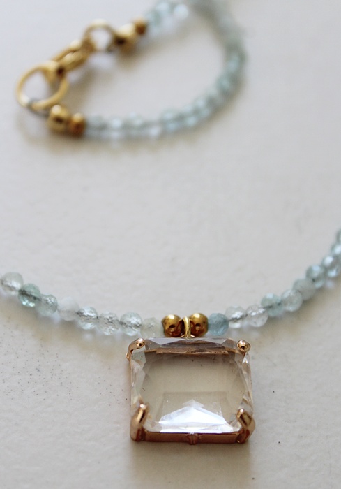 Aquamarine and Clear Quartz Pendant Necklace - The Brielle Necklace