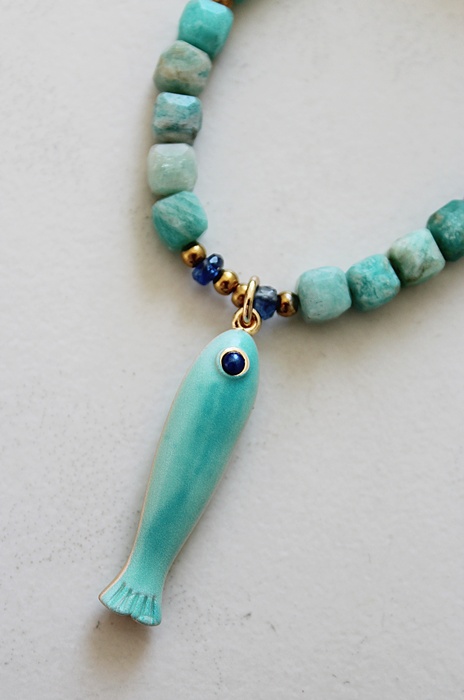 Fresh Water Pearl + Moonstone OR Amazonite Cube Necklace - The Fishy Fishy Necklace