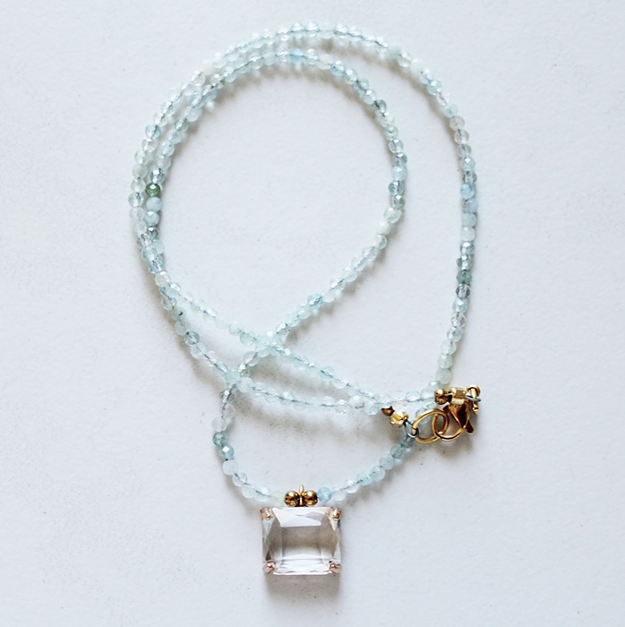 Aquamarine and Clear Quartz Pendant Necklace - The Brielle Necklace