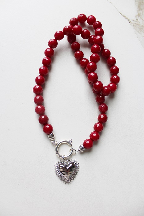 Ruby Red Faceted Jade and Sterling Heart Necklace - The Charlotte Necklace
