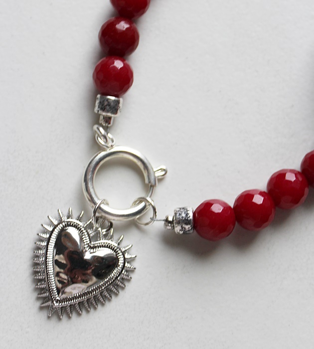 Ruby Red Faceted Jade and Sterling Heart Necklace - The Charlotte Necklace