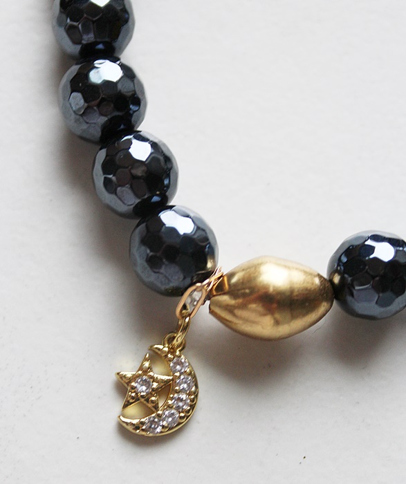 Mystic Titanium Black Onyx Stretch Bracelet - The Moon and Stars Bracelet