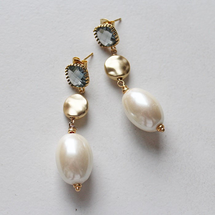 Blue Chalcedony and Vintage Glass Pearl Earrings -  The Marla Earrings