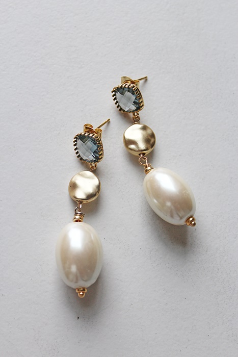 Blue Chalcedony and Vintage Glass Pearl Earrings -  The Marla Earrings