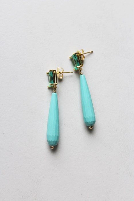 Turquoise Teardrops and Green Chalcedony Post Style Earrings - The Isla Earrings