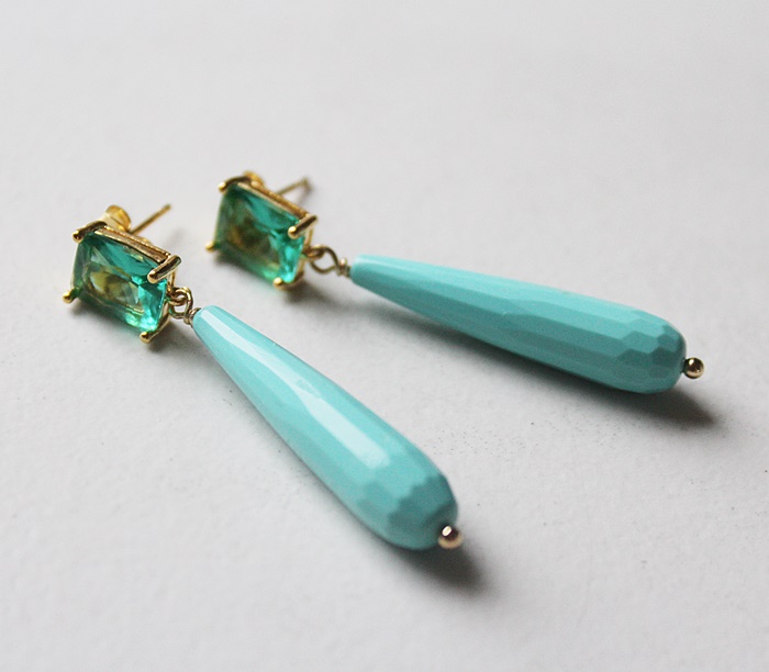 Turquoise Teardrops and Green Chalcedony Post Style Earrings - The Isla Earrings