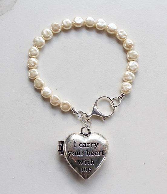 Glass Pearl and Heart Charm Bracelet - The Carry your Heart Bracelet