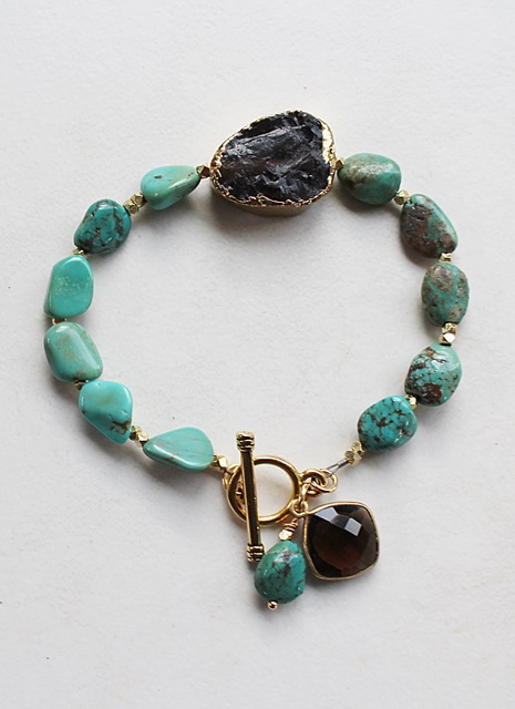 Turquoise and Smokey Quartz Bracelet - The Kymber Bracelet