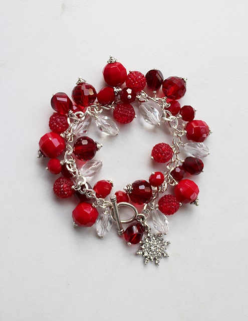 Holiday Red Charm Bracelet with Snowflake Charm - The Holly Bracelet