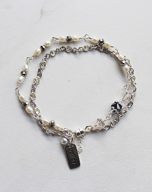 Mixed Glass, Fresh Water Pearl and CZ Double Strand Bracelet - The Believe Bracelet