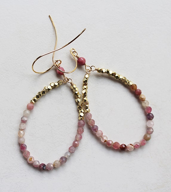 Pink Peruvian Opal Hoop Earrings - The Ariel Earrings