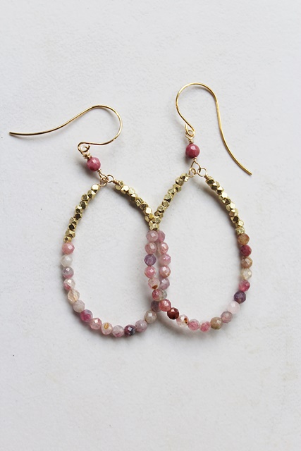 Pink Peruvian Opal Hoop Earrings - The Ariel Earrings