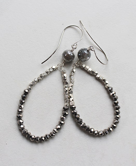 Pyrite and Sterling Silver Hoop Earrings - The Shayla Earrings