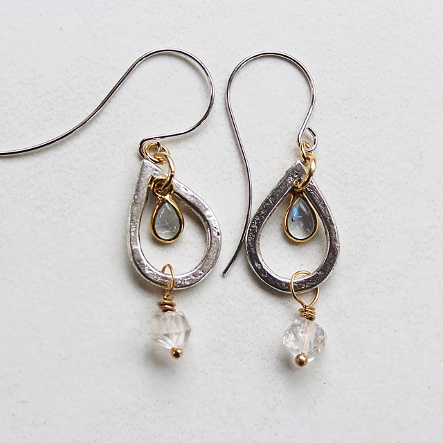 Mixed Metal Moonstone and Clear Quartz Earrings - The Isabel Earrings