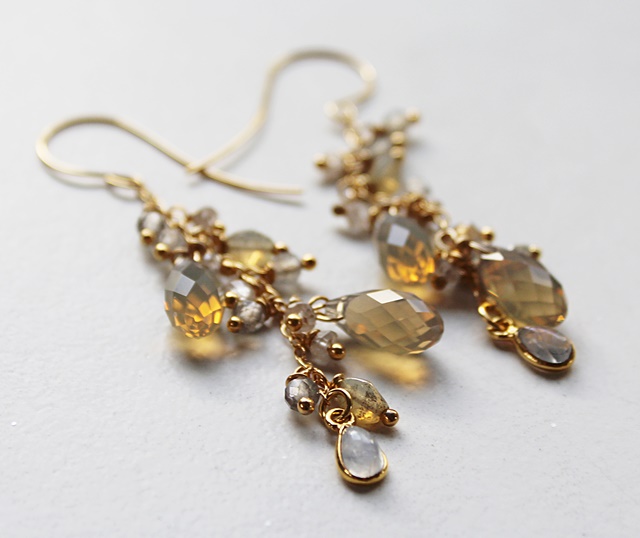 Champagne Glass, Moonstone, Zircon Waterfall Earrings - The Celestial Earrings