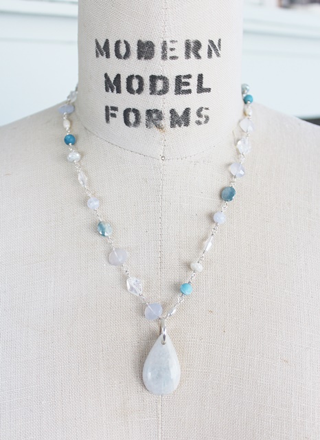 Mixed Gem & Glass with Moonstone Pendant Necklace - The Paisley Necklace