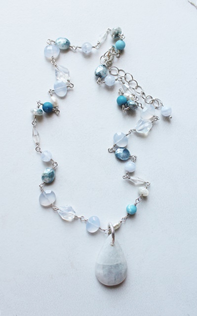 Mixed Gem & Glass with Moonstone Pendant Necklace - The Paisley Necklace