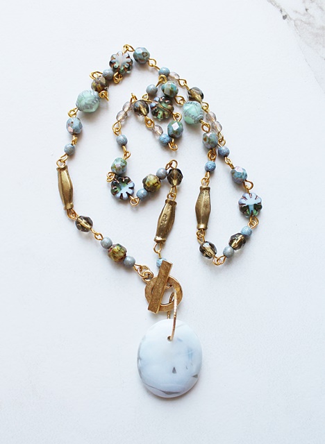Blue Opal and Handmade Sequenced Chain Necklace - The Coco Necklace