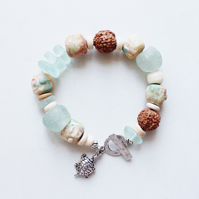 Mixed Glass, Beach Glass, and Handmade Beads - The Turtle Cay Bracelet