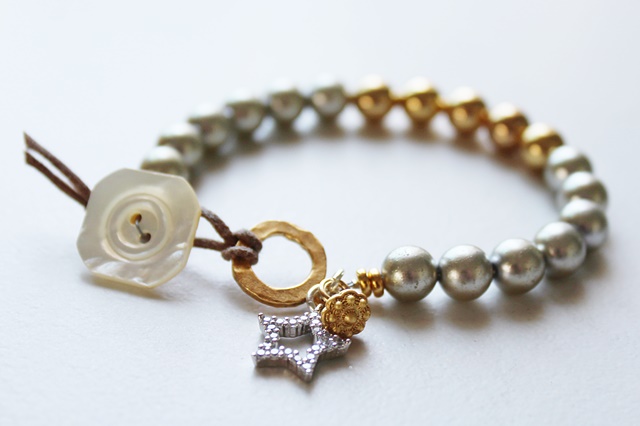 Vintage Glass Pearl and Brass Bracelet - The Shining Star Bracelet