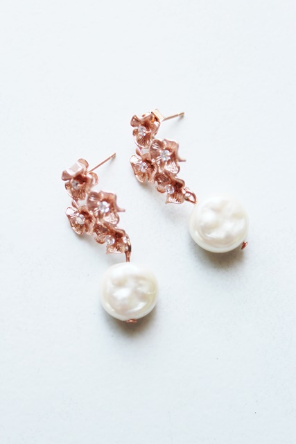 Rose Gold CZ and Vintage Glass Pearl Earrings - The Kristen Earrings