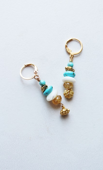 Citrine, Turquoise, and Mother of Pearl Earrings - The Sunset Cay Earrings