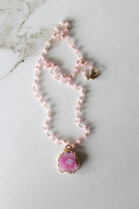 Rose Quartz and Pink Solar Quartz Pendant - The Chelsea Necklace