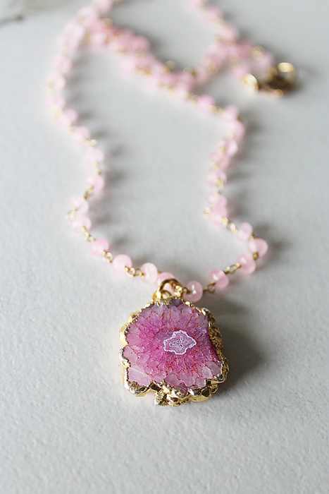 Rose Quartz and Pink Solar Quartz Pendant - The Chelsea Necklace