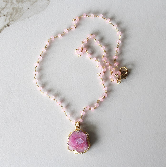 Rose Quartz and Pink Solar Quartz Pendant - The Chelsea Necklace