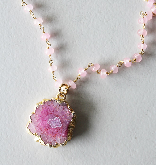 Rose Quartz and Pink Solar Quartz Pendant - The Chelsea Necklace