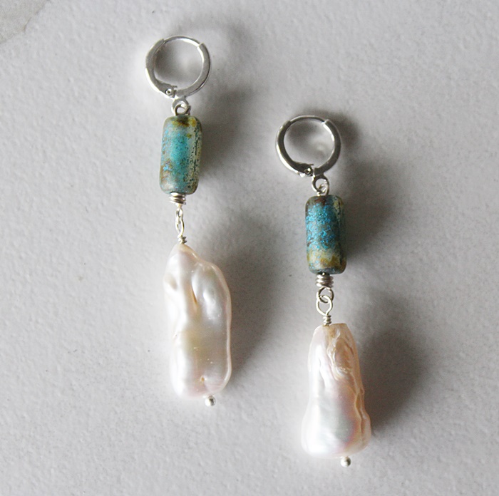 Fresh Water Pearl and Czech Glass Earrings - The Carrie Earrings