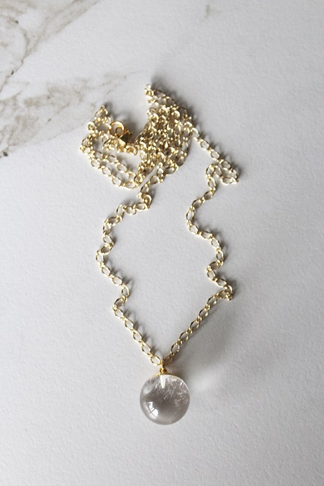 Crystal Quartz Ball Pendant on Gold Chain - The Aria Necklace