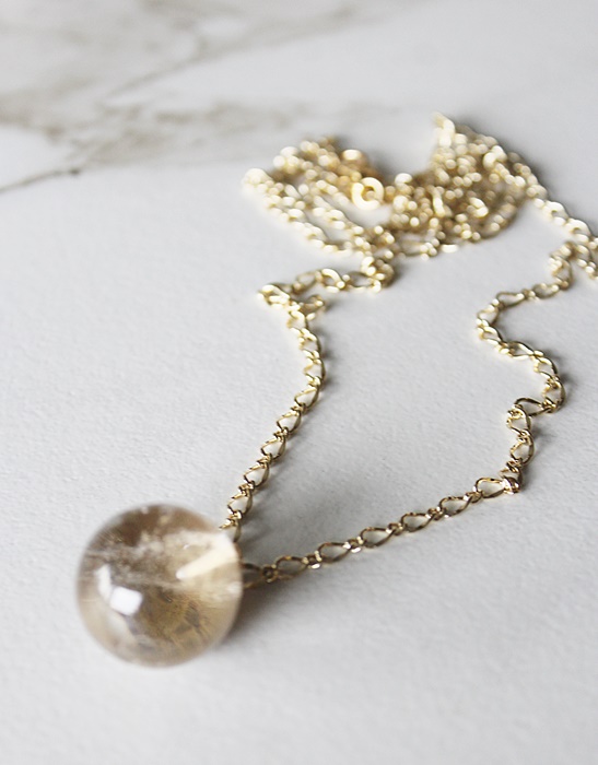 Crystal Quartz Ball Pendant on Gold Chain - The Aria Necklace