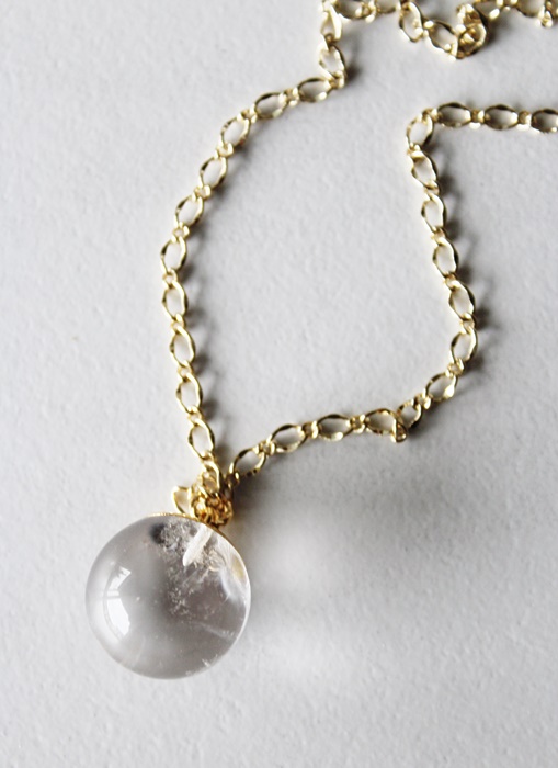 Crystal Quartz Ball Pendant on Gold Chain - The Aria Necklace