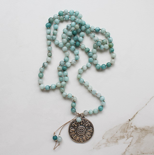 Hand Tied Aqua Blue Quartz & Medallion Necklace - The Darcy Necklace