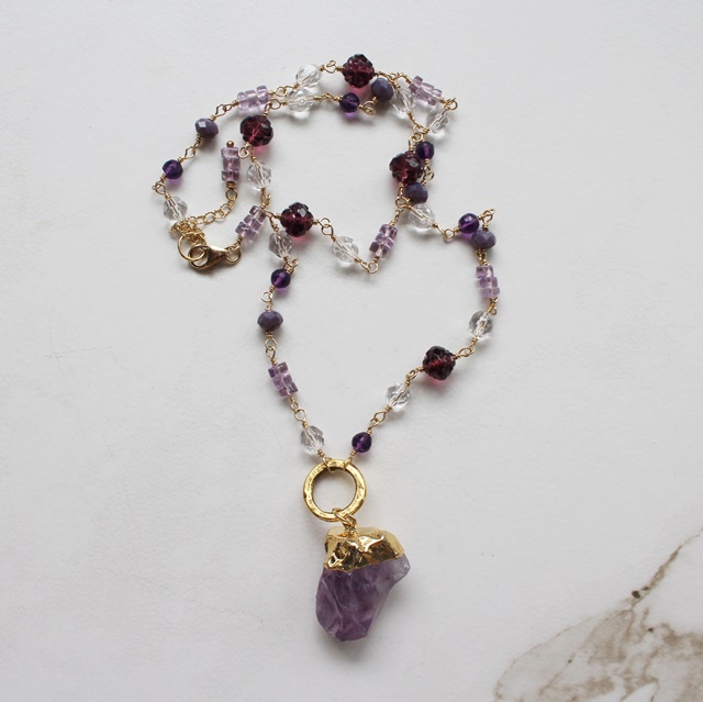 Amethyst Point Pendant and Mixed Gem Necklace - The Violet Necklace