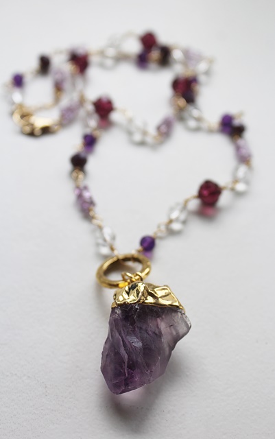 Amethyst Point Pendant and Mixed Gem Necklace - The Violet Necklace