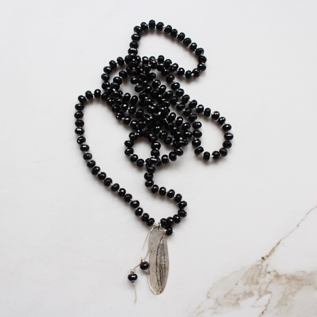 Black Obsidian and Organic Leaf Handtied Necklace - The Sage Necklace