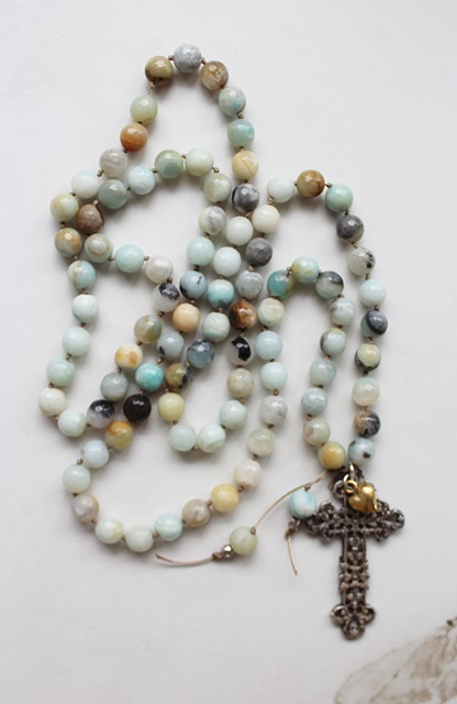 Filigree Cross, Amazonite Handtied Necklace - The Sovereign Necklace