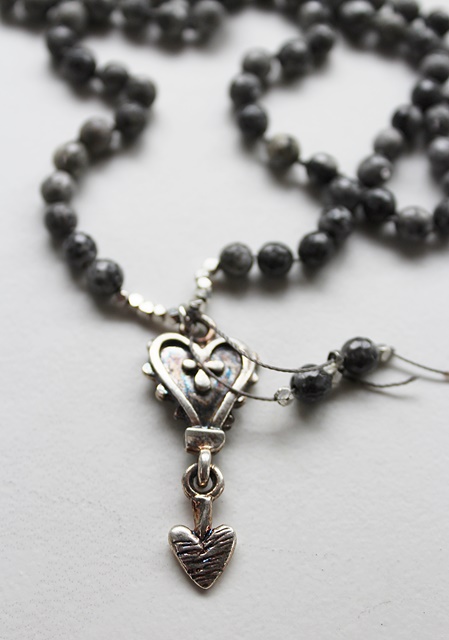 Gray Map Jasper and Articulated Heart Necklace - The Bella Necklace