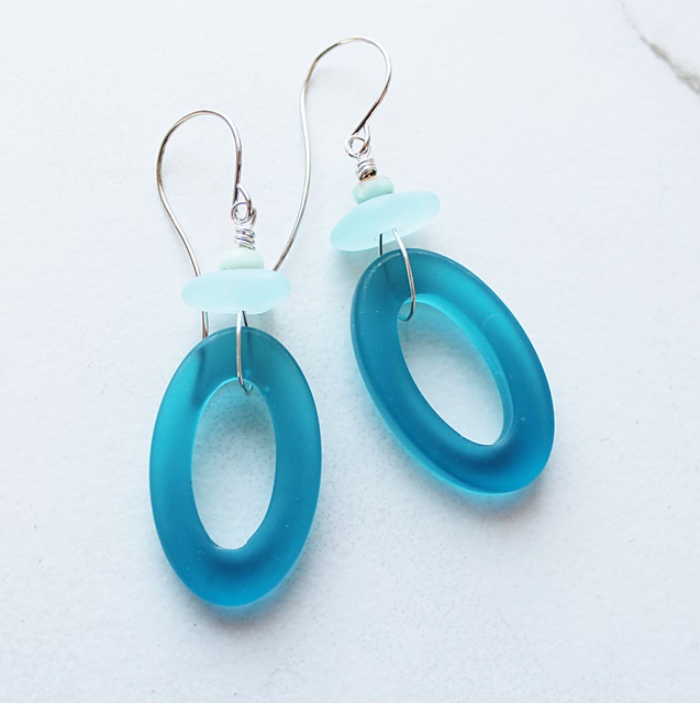 Teal Sea Glass Hoop Earrings - The Rockaway Earrings