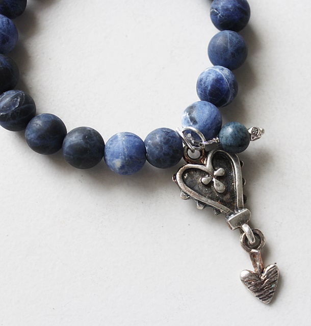 Matte Sodalite and Articulated Heart Stretch Bracelet - The Riley Bracelet
