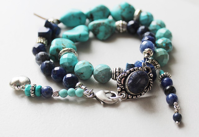 Turquoise, Sodalite, Sterling Silver Bracelet - The Santorini Bracelet